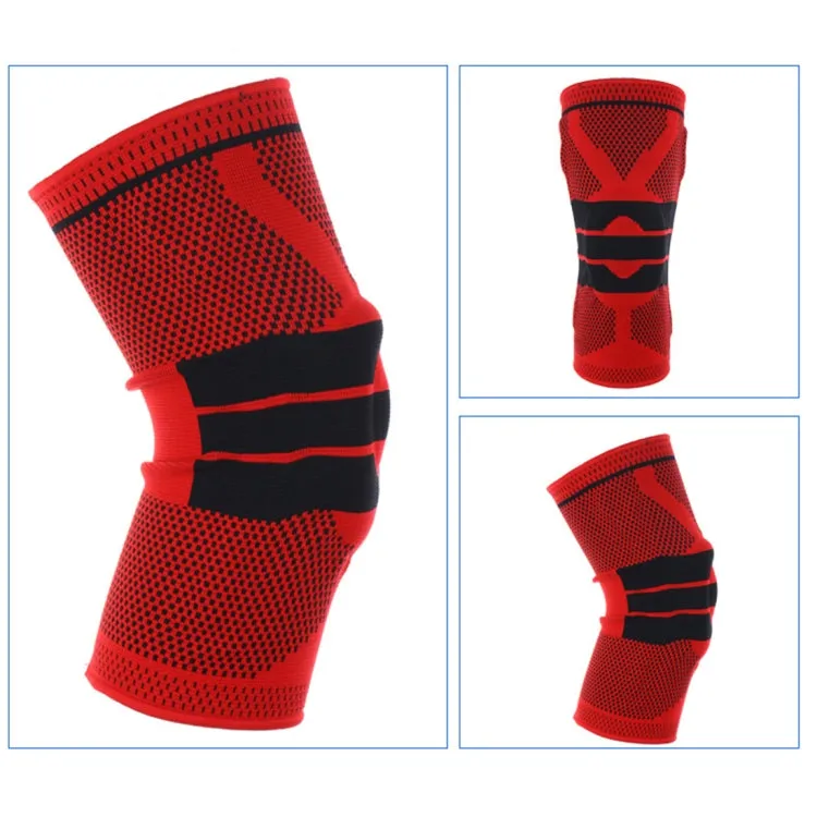 Outdoor Fitness Mountaineering Knit Protection Silicone Anti - collision Spring Support Sports Knee Protector, Size: L(Red)