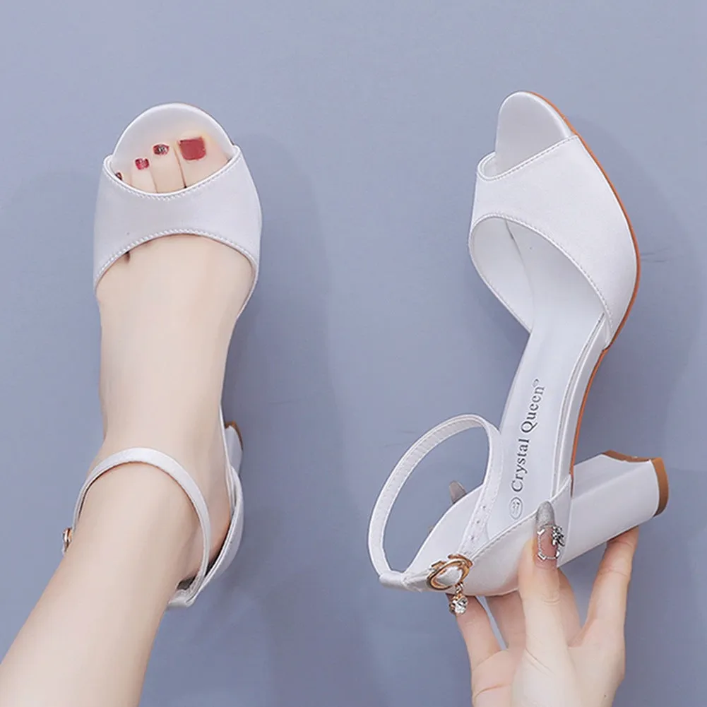 Peep Toe Chunky Heel Ankle-Strap Bridal Sandals