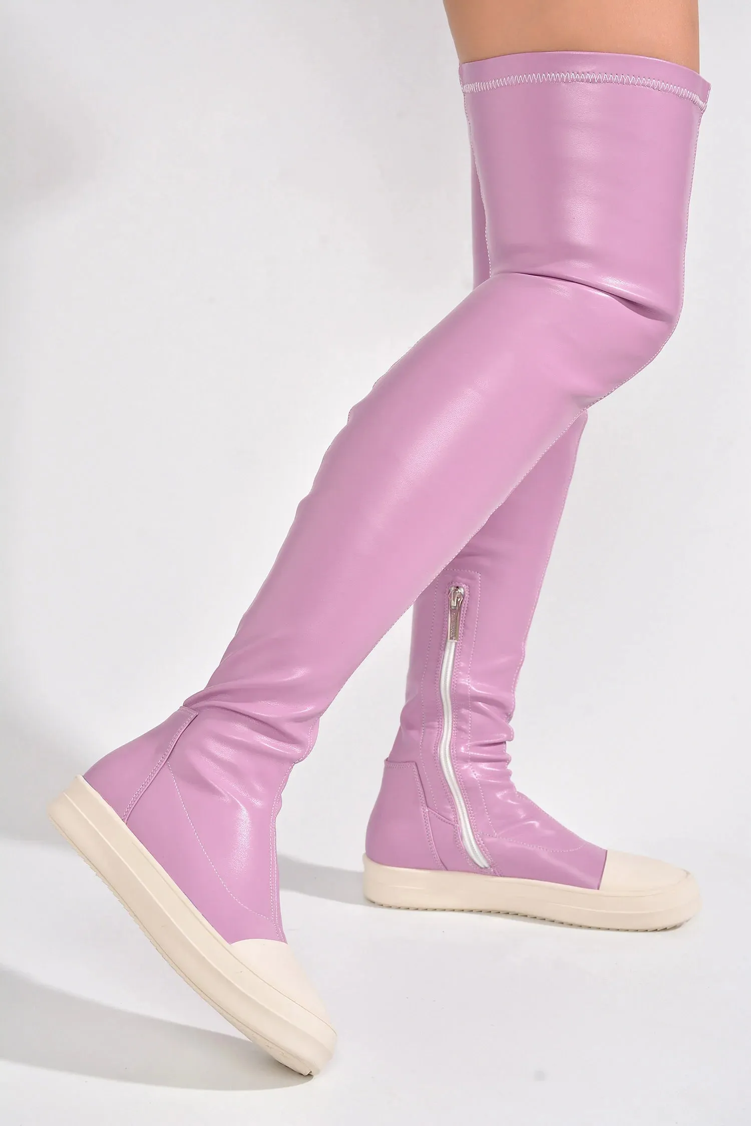 Pink Womens Thigh High Over Knee Sneaker Boots