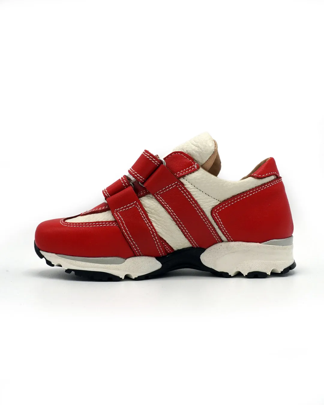 Red Leather Sneaker with Double-strap