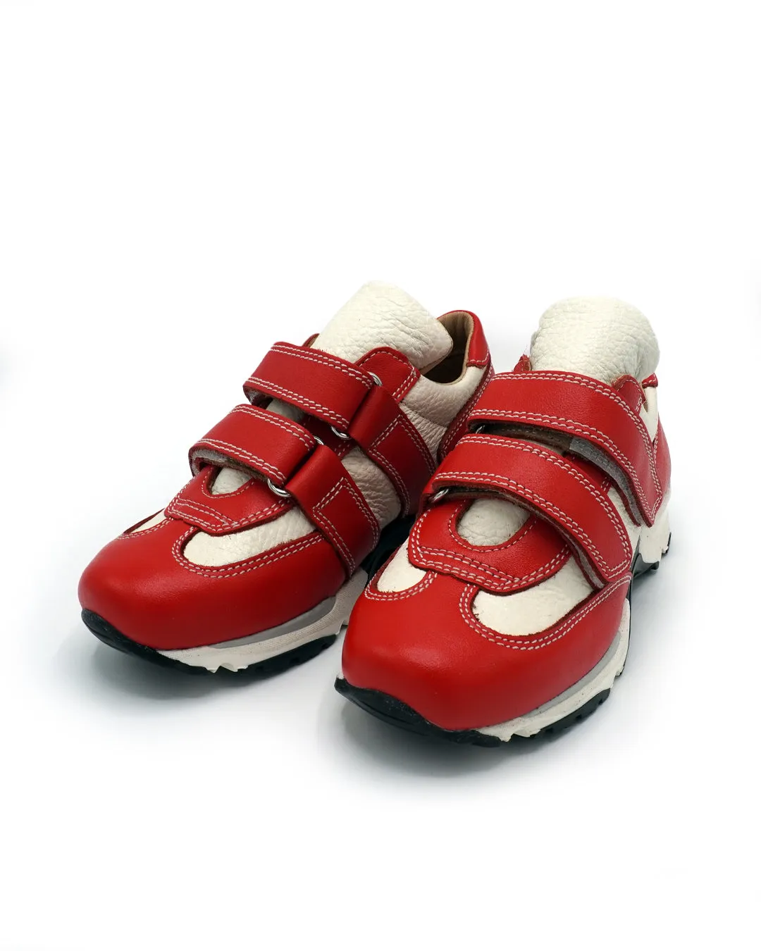 Red Leather Sneaker with Double-strap