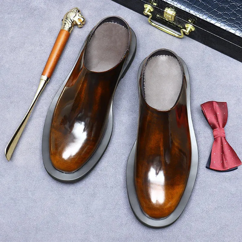 Retro Shiny Slip-On Genuine Leather Shoes