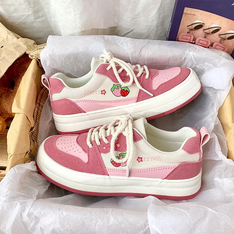 Schoolgirls Canvas Shoes Thick Bottom White Retro Sneakers | Brodtica.com