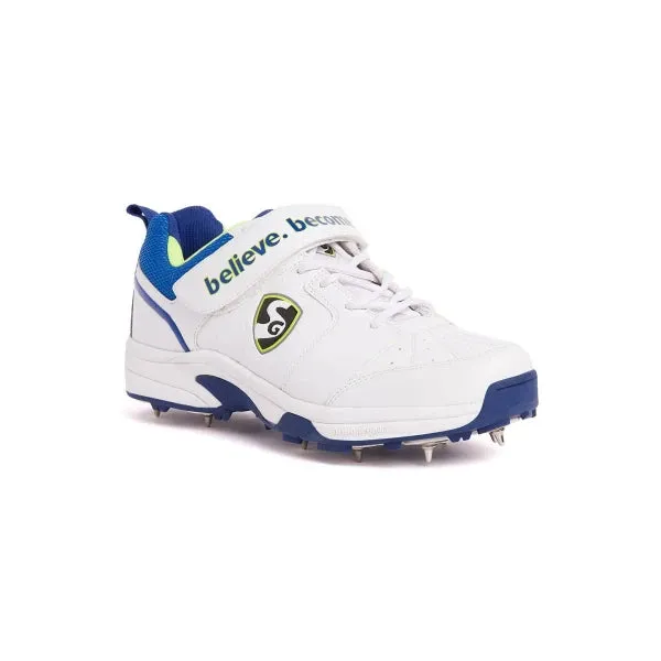 SG Sierra 2.0 Full Metal Spikes Cricket Shoe, White/Lime/Royal Blue