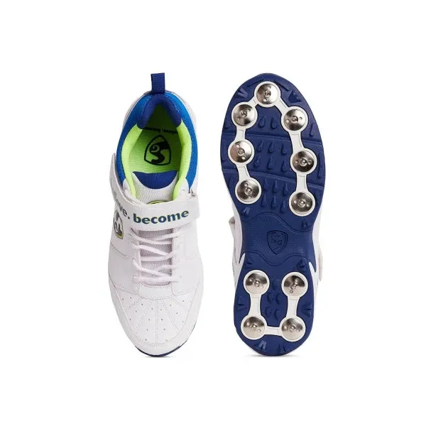 SG Sierra 2.0 Full Metal Spikes Cricket Shoe, White/Lime/Royal Blue