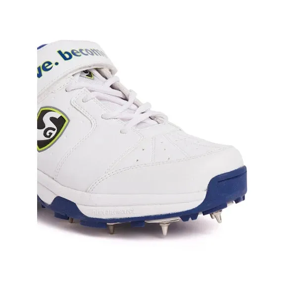 SG Sierra 2.0 Full Metal Spikes Cricket Shoe, White/Lime/Royal Blue