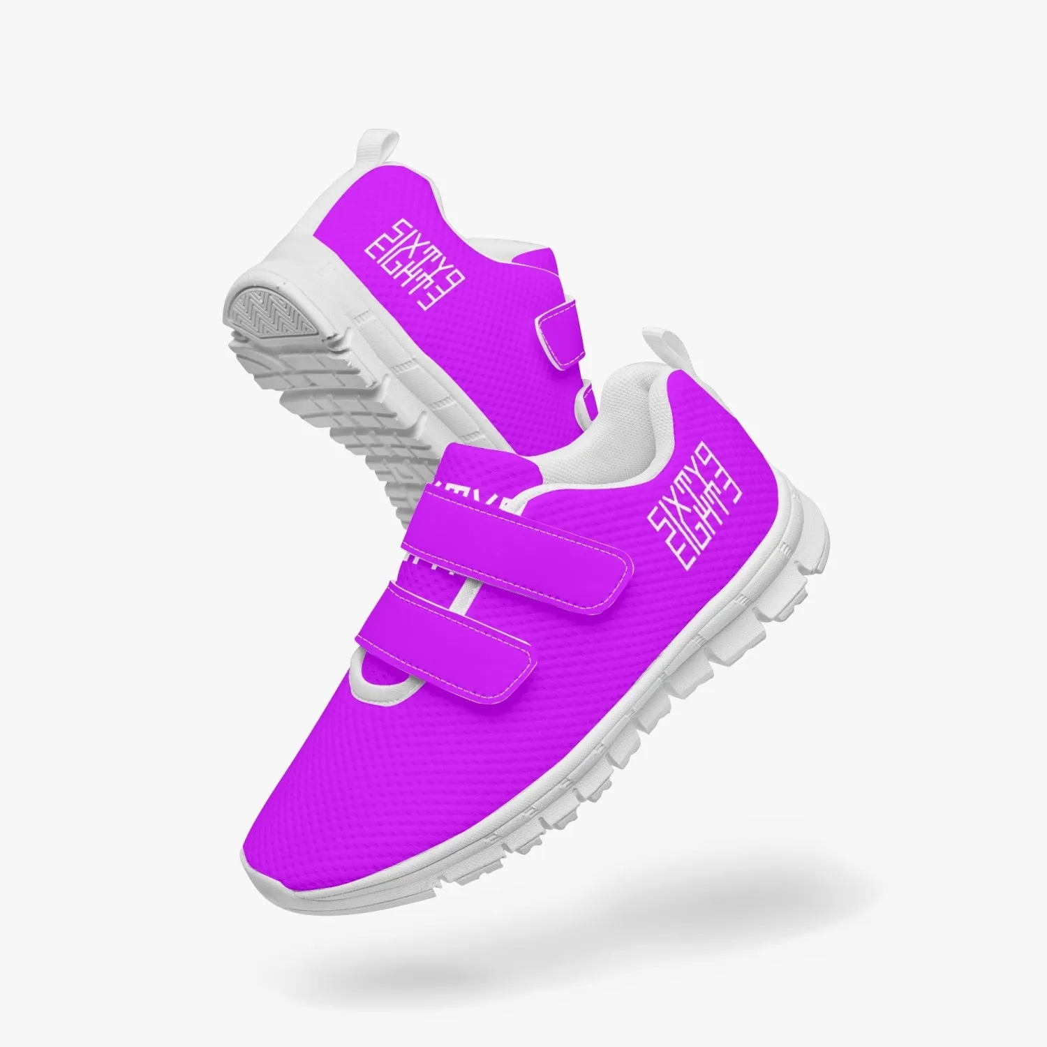 Sixty Eight 93 Logo White Purple Kids Lightweight Velcro Shoe