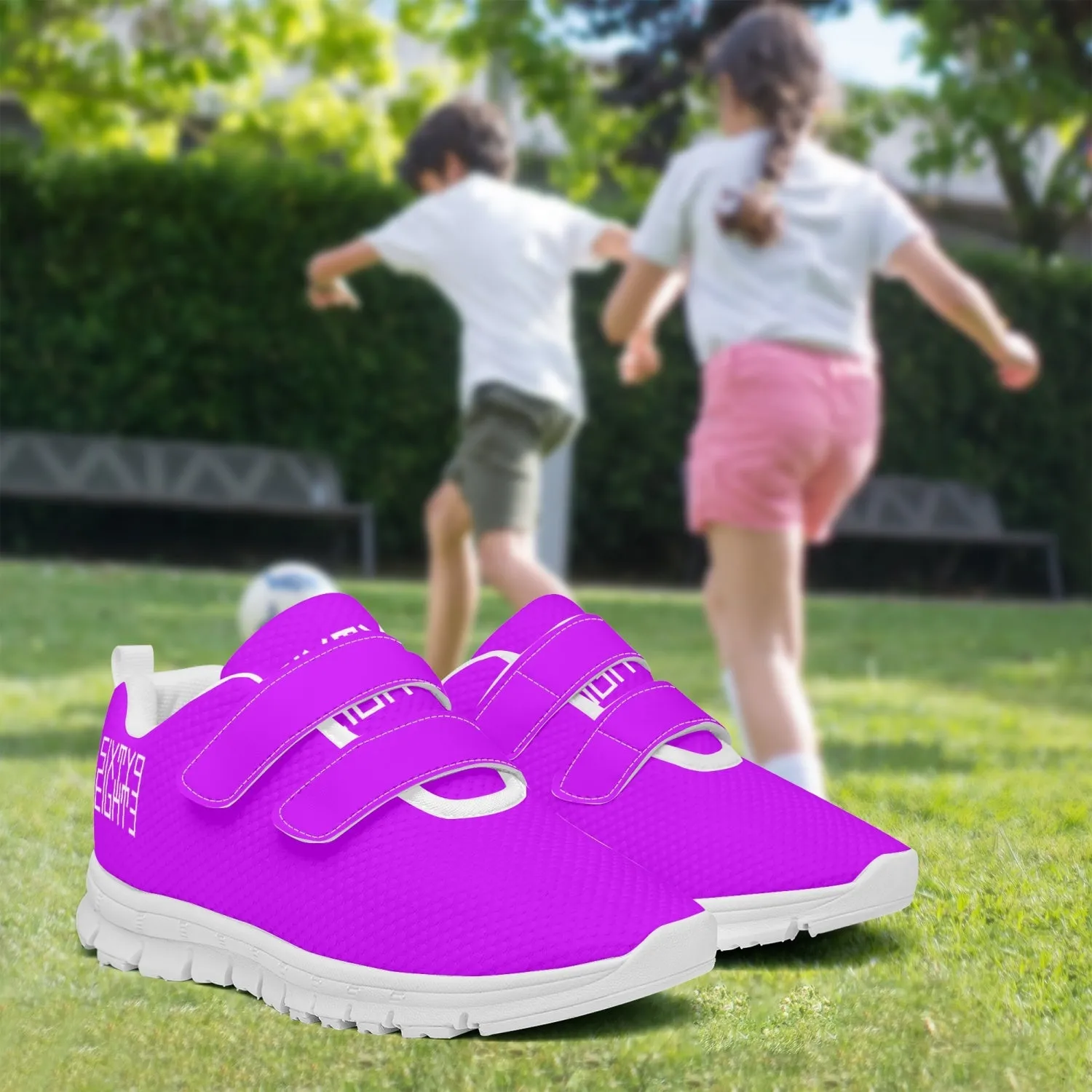 Sixty Eight 93 Logo White Purple Kids Lightweight Velcro Shoe