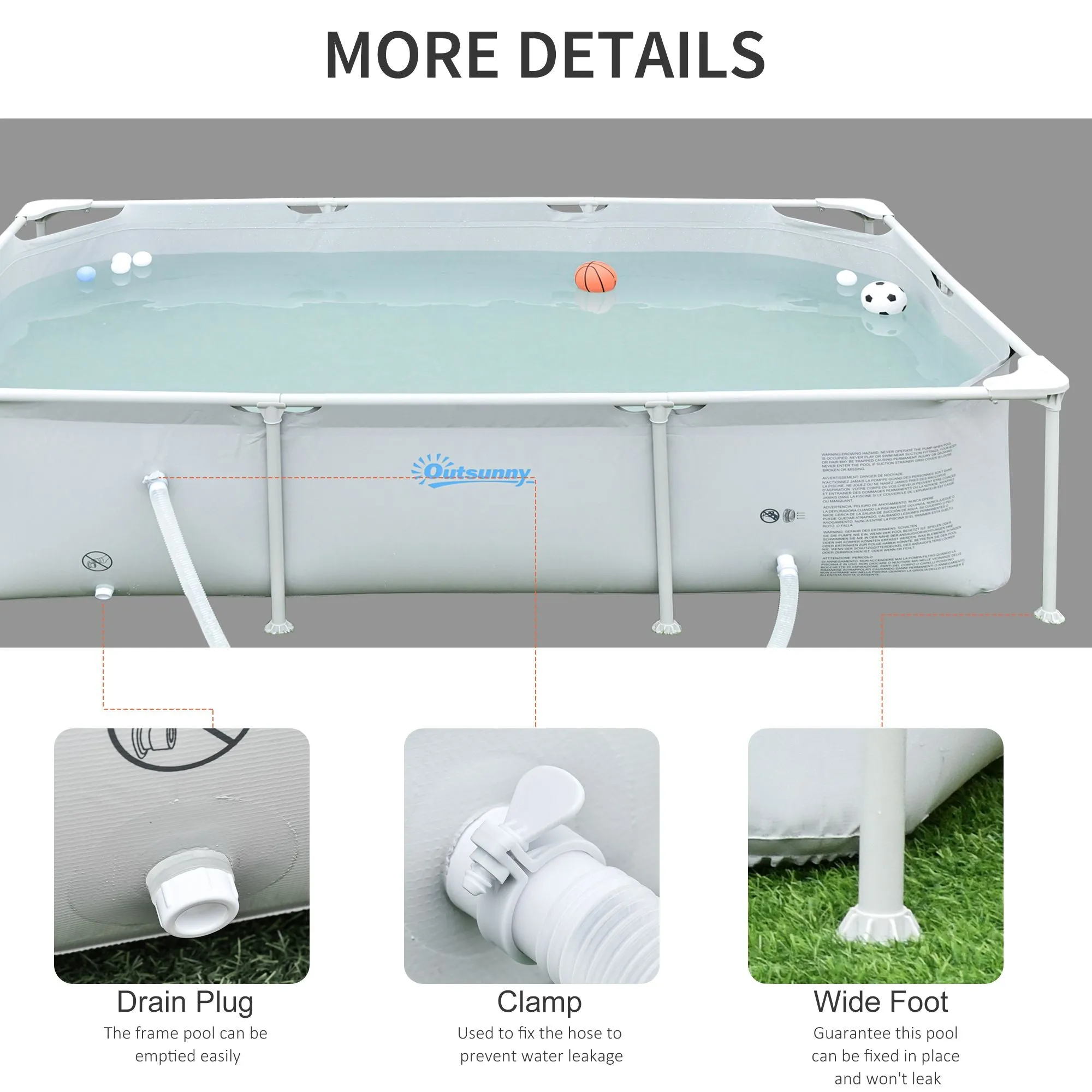 Steel Frame Pool with Filter Pump and Filter Cartridge Rust Resistant Above Ground Pool with Reinforced Sidewalls, 252 x 152 x 65cm, Grey