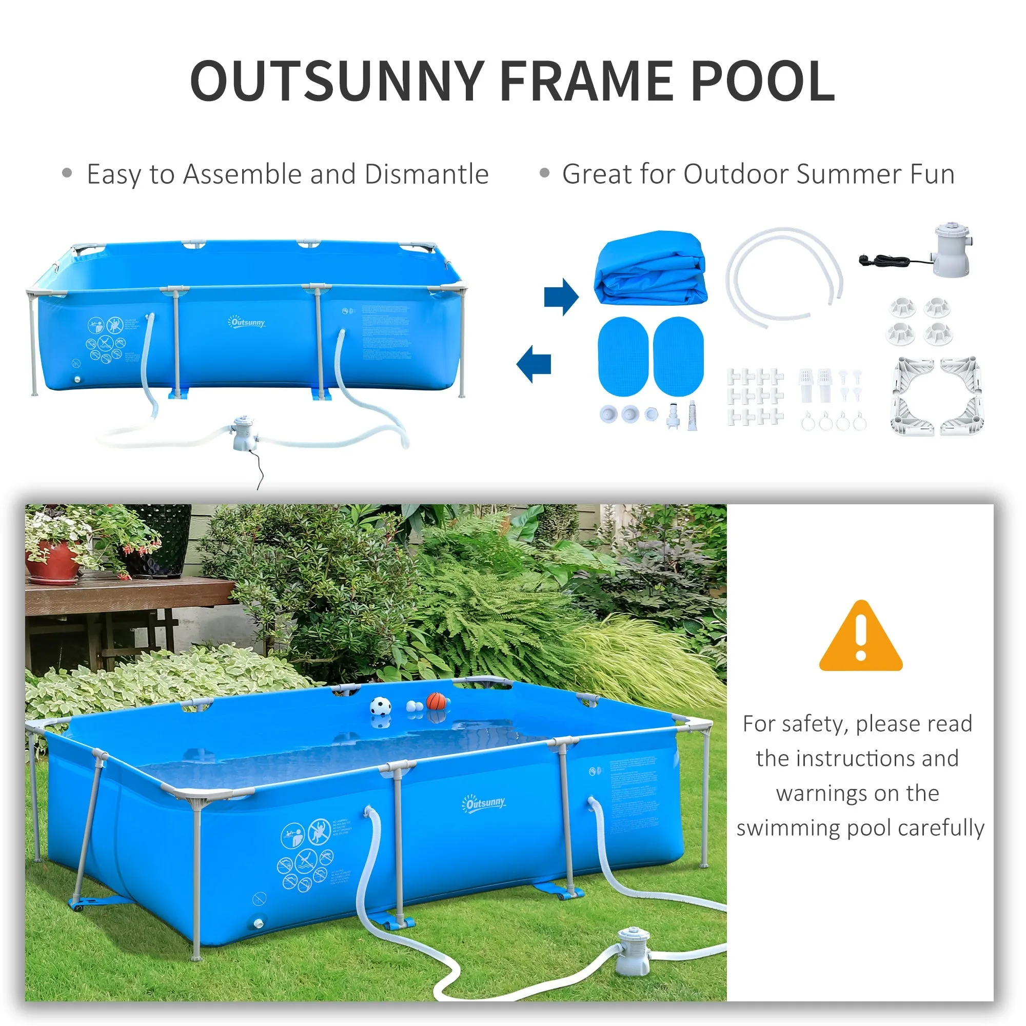 Steel Frame Pool with Filter Pump, Filter Cartridge, Reinforced Sidewalls Rust Resistant Above Ground Swimming Pool