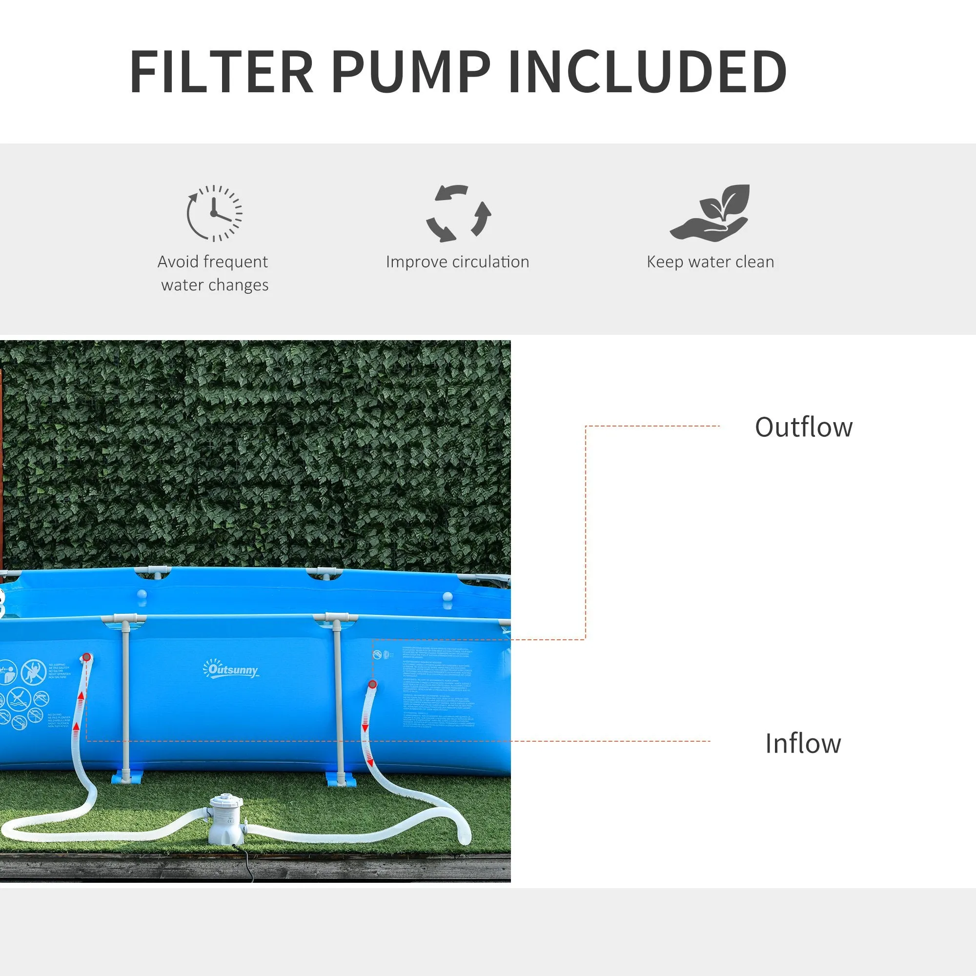 Steel Frame Pool with Filter Pump, Filter Cartridge, Reinforced Sidewalls Rust Resistant Above Ground Swimming Pool