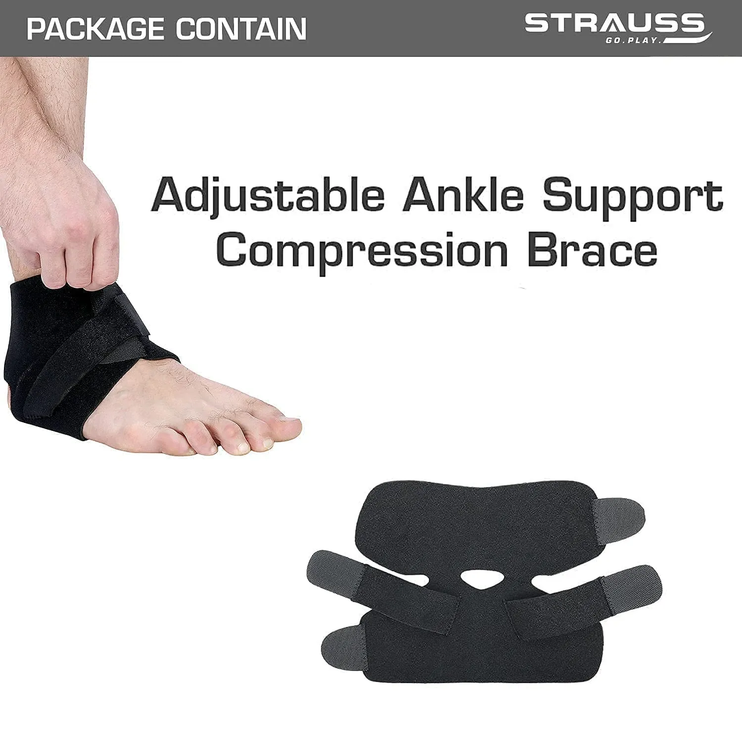 STRAUSS Ankle Support Brace|Adjustable, Breathable, and Durable |Ankle Support for Pain Relief | Perfect Support for Chronic Injury Symptoms, Recovery, and Sports | Provides Stability,(Black)