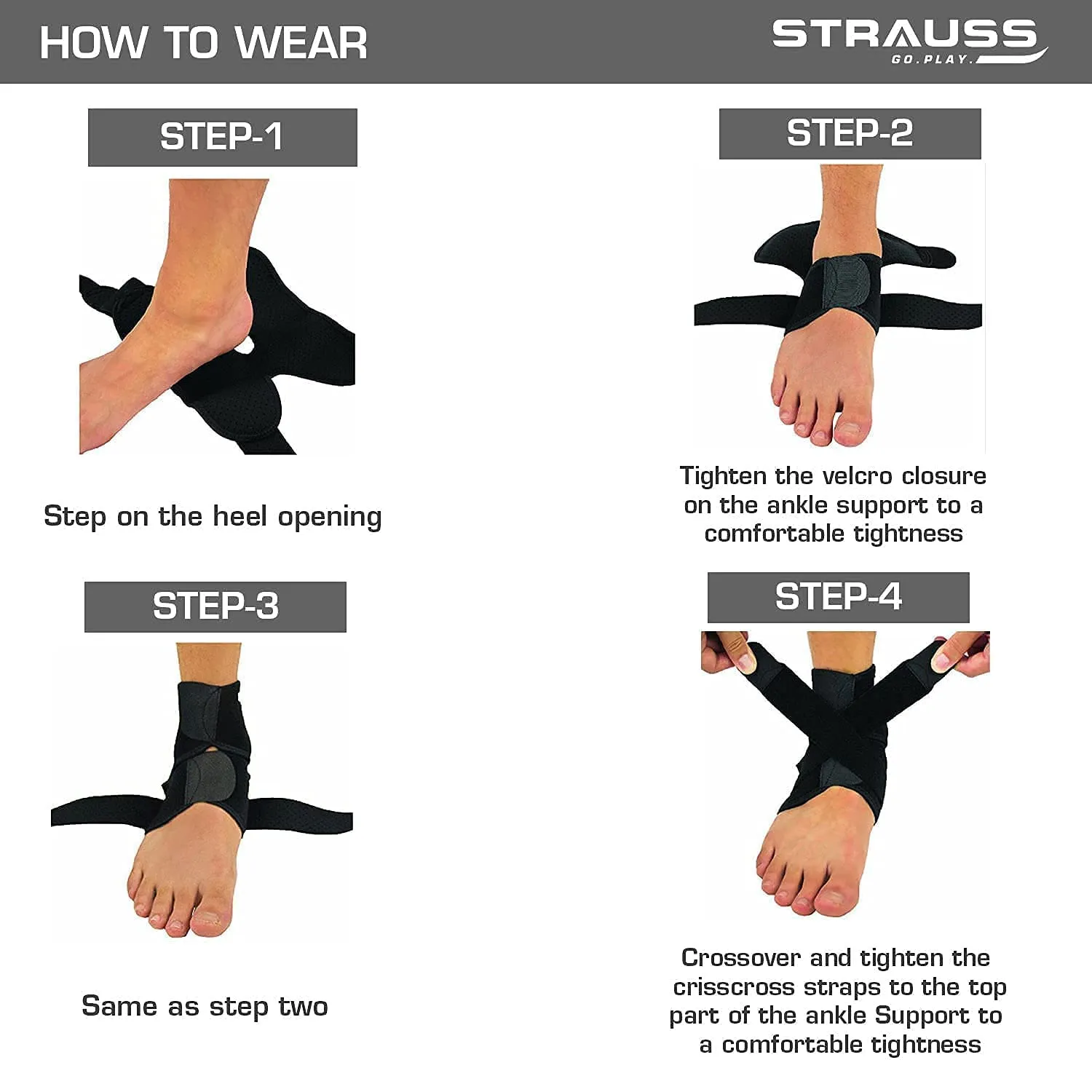 STRAUSS Ankle Support Brace|Adjustable, Breathable, and Durable |Ankle Support for Pain Relief | Perfect Support for Chronic Injury Symptoms, Recovery, and Sports | Provides Stability,(Black)