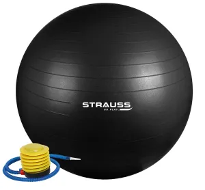 STRAUSS Anti-Burst Rubber Gym Ball with Free Foot Pump | Round Shape Swiss Ball for Exercise, Workout, Yoga, Pregnancy, Birthing, Balance & Stability, 55 cm, (Black)