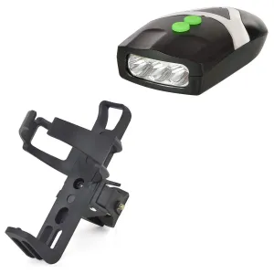 Strauss Bicycle LED Headlight with Horn and Bicycle Bottle Holder (Black)