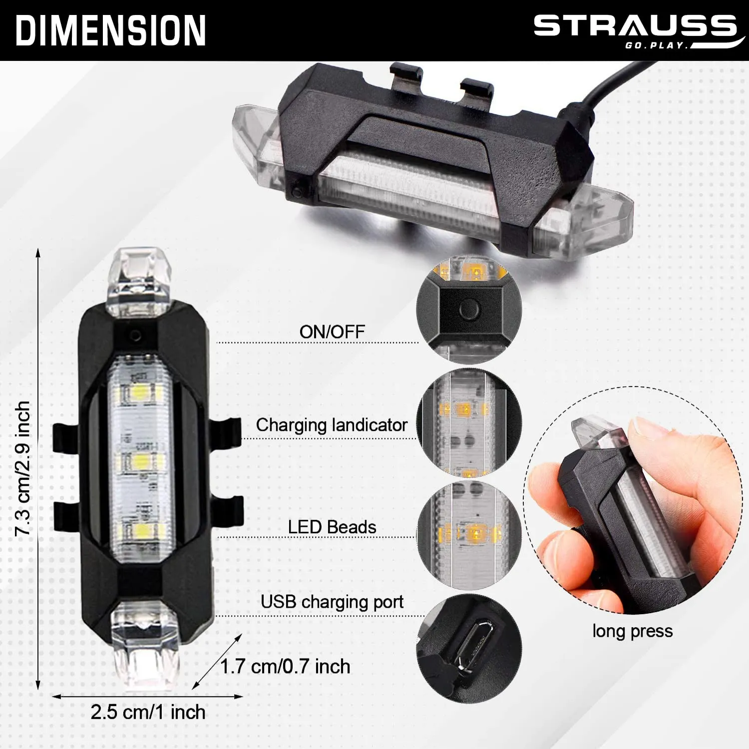 Strauss Bicycle USB Rechargeable 5 LED Head Light, (White)