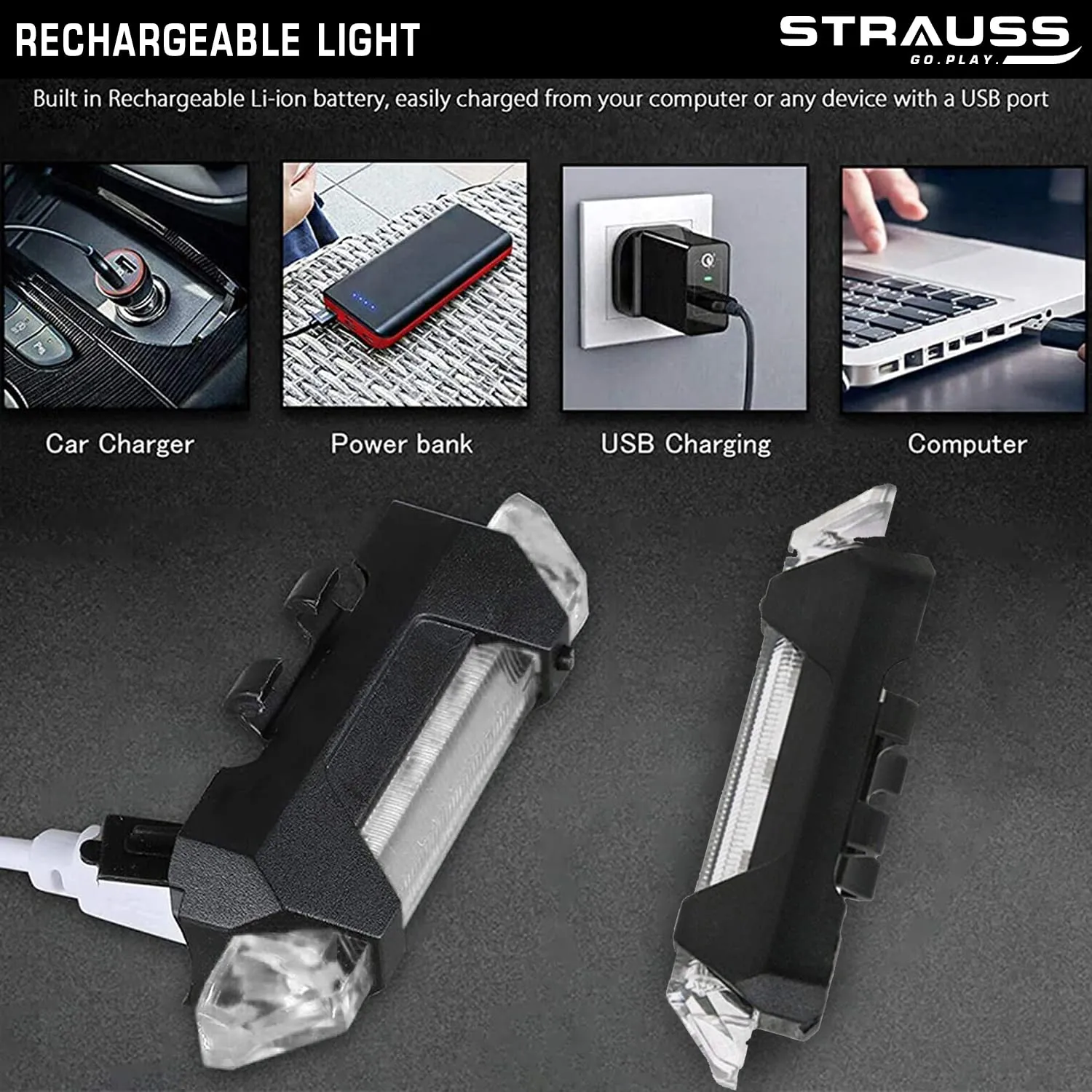 Strauss Bicycle USB Rechargeable 5 LED Head Light, (White)