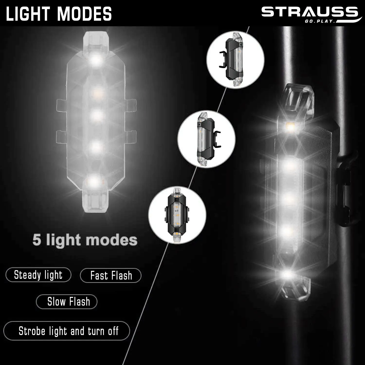 Strauss Bicycle USB Rechargeable 5 LED Head Light, (White)