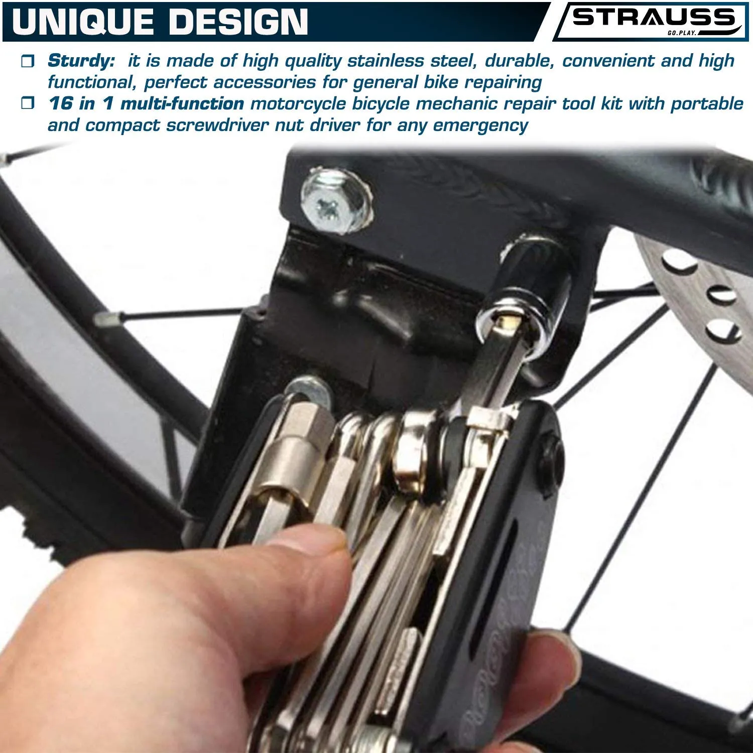 Strauss Bicycle Wireless Security Alarm Lock and Bicyle Repair Toolkit