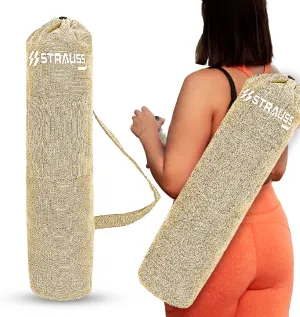 STRAUSS Breathable Jute Yoga Mat Bag with Shoulder Strap | Washable & Durable Yoga Mat Cover Bag | Travel, Yoga & Gym Shoulder Bag | Along with Side Pocket | Ideal for Men & Women, (Cream)