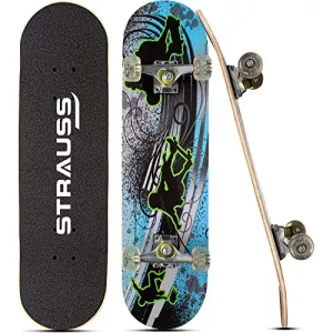 Strauss Bronx BT Lightweight Skateboard with Unique Graphics|31 X 8 Inches with 8 Layer Maple Deck with High Density & Non-Slip Waterproof Grip Tape|2 inch PU Wheels|Suitable for 8 Years and above