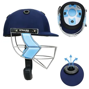 Strauss Cricket Helmet | Steel Grill | Edition: Club | Size: X-Small | Age: 10-12yrs | Color: Blue | for Boys, Girls | Lightweight | Advance Protection | Leather Ball Cricket Helmet