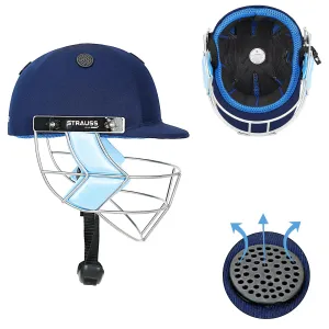 Strauss Cricket Helmet Supreme Standard |Cricket Helmet for Men & Boys|Lightweight & Durable Head Protection |Adjustable Fit for Cricket |Impact-Resistant Shell |Ventilated Design |Size M (15 ), Blue