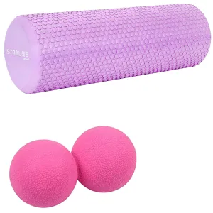 Strauss Foam Roller (Purple), 30 cm and Dual Yoga Massage Ball, (Pink)