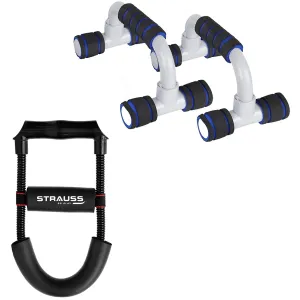 Strauss Moto Push up Bar, Pair (Black/Blue) and Wrist Exerciser, Black