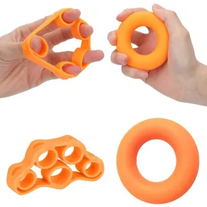 Strauss Silicon Palm Hand Grip Exerciser | Hand Strengthener for Carpal Tunnel Relief and Grip Strength | Silicone Finger Gripper and Finger Stretcher | Ideal For All Skill Levels | Set of 2, (Orange)