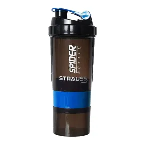 STRAUSS Spider Gym Shaker Bottle | Shakers for Protein Shake with 2 Storage Compartment | Leakproof Gym Protein Shaker for Post and Pre-Workout Drink | 100% BPA Free (500 ML, Pack of 1,Blue)