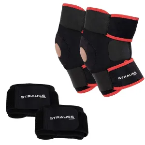 Strauss Wrist Support Pair (Free Size, Black) with Knee Support Patella