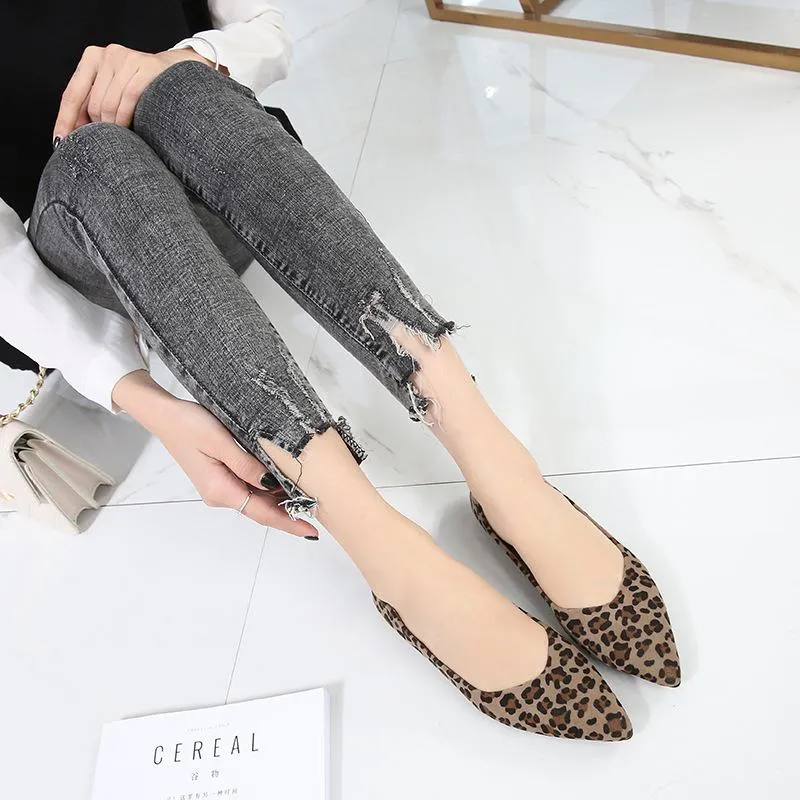 Suede Leopard  Point Toe Flats