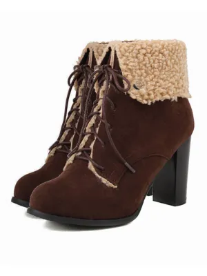 Suede Solid Lace-up Chunky Heel Boots