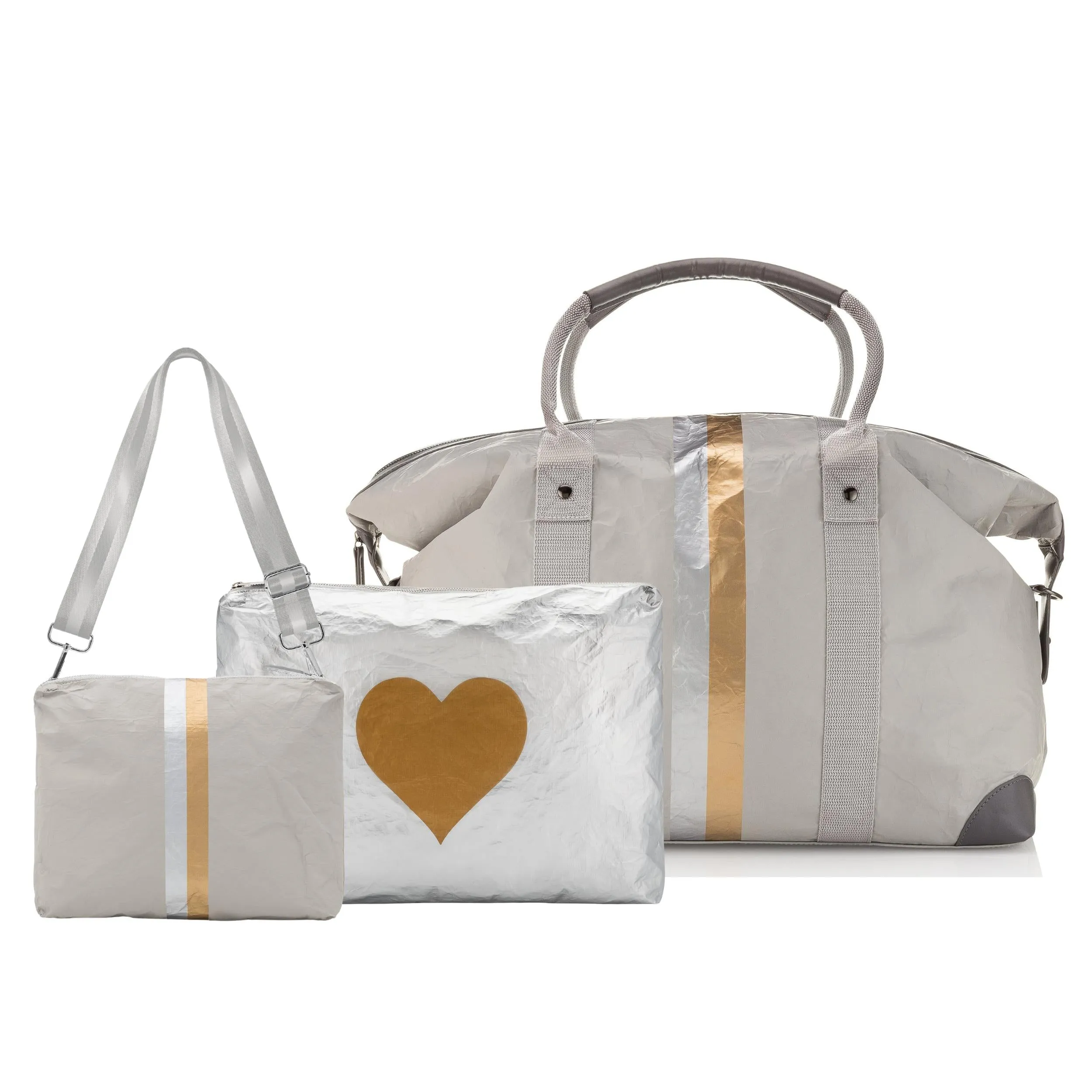 Travel light and in Style - Set of Three Travel Packs in Earth Gray and Silver