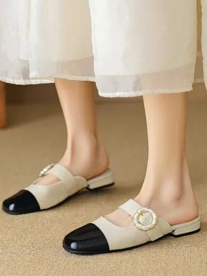 Two-Tone Decorative Buckle Sandals