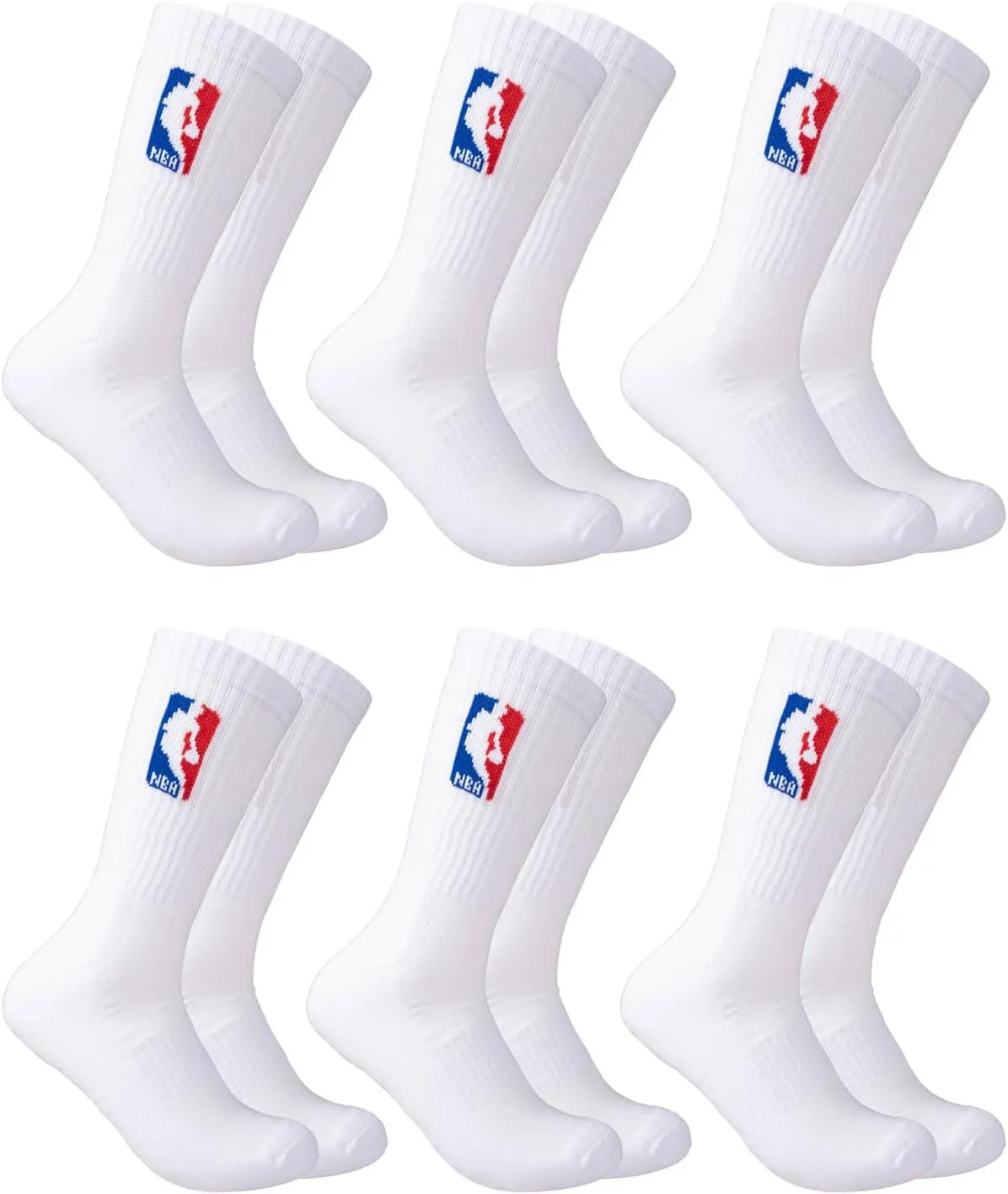 Ultra Game NBA Official Youth Athletic Cushioned Secure Fit Crew Socks - 6 Pack, NBA, Black / Red Blue Logo, Y9-11|NBA