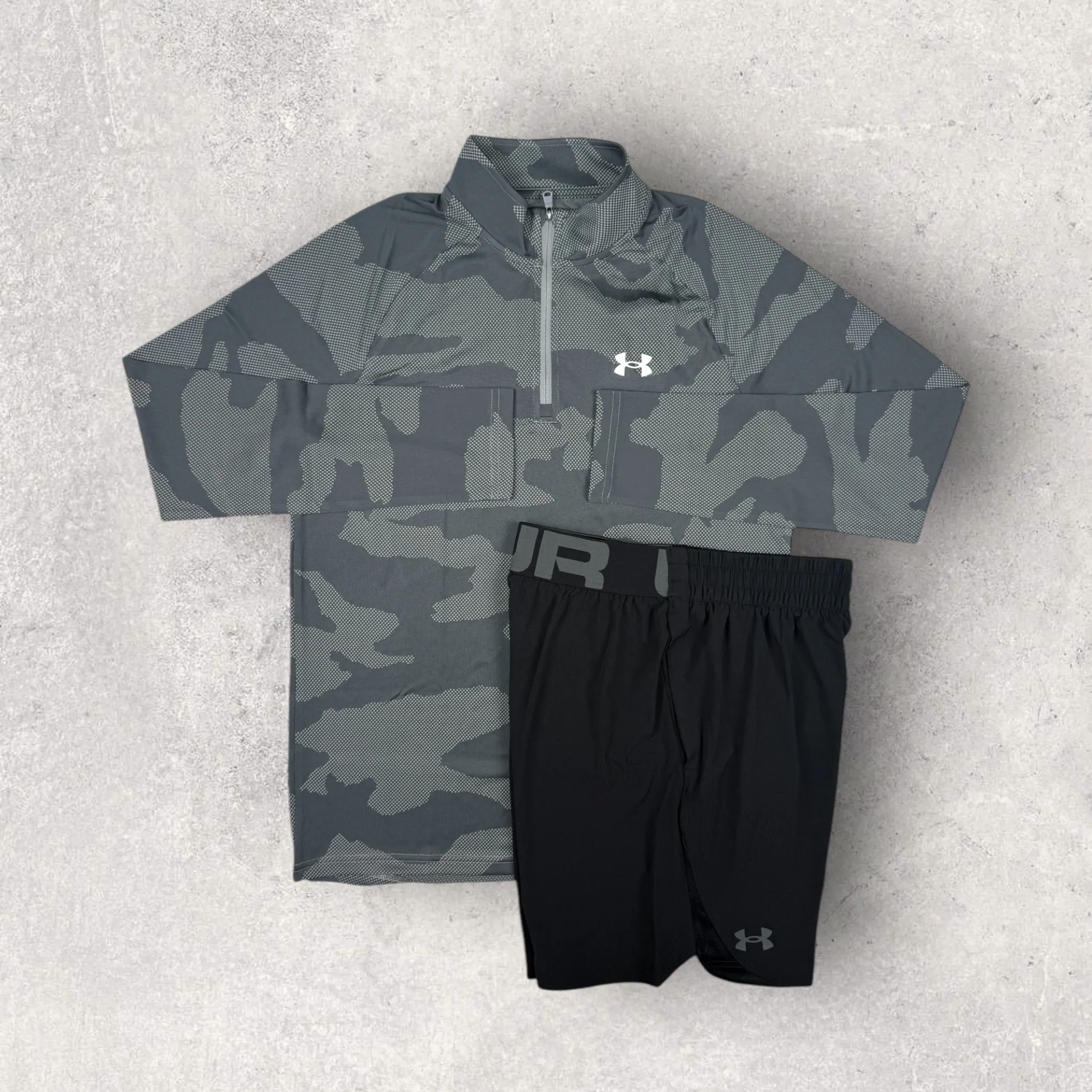 UNDER ARMOUR JACQUARD USA 1/4 / SHORT SET - GREY/BLACK