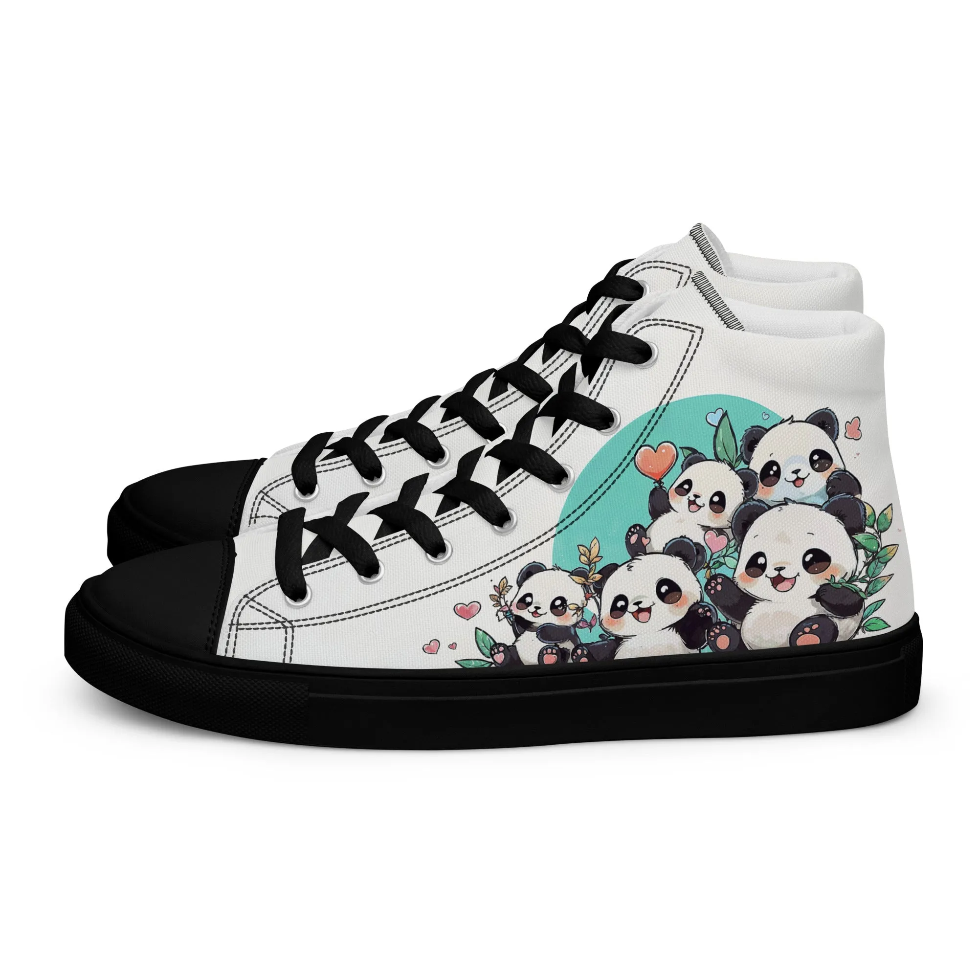 Unisex high top canvas shoes - Cute Pandas