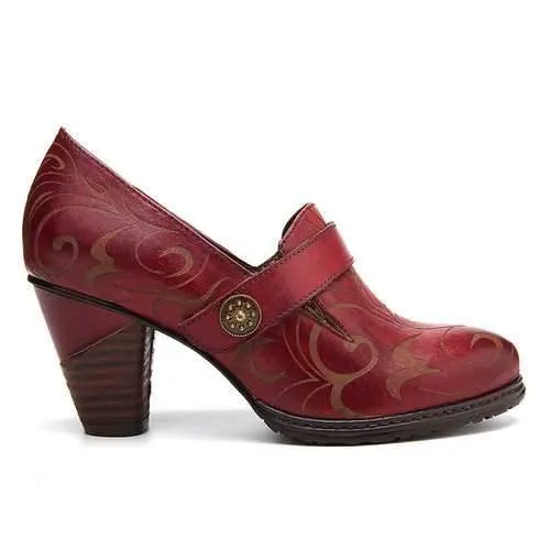 Vine Pattern Retro Leather Pumps