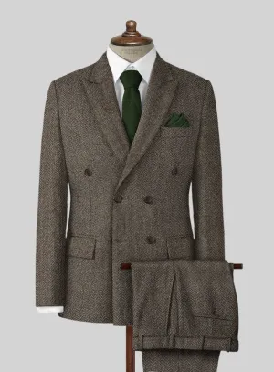 Vintage Dark Brown Herringbone Tweed Suit