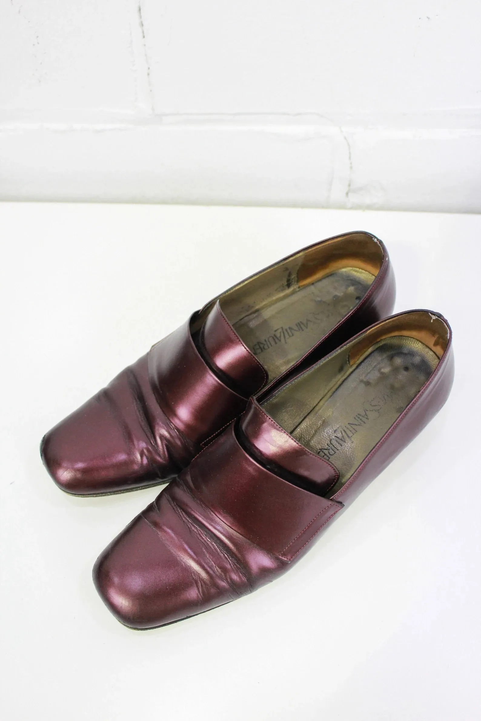 Vintage Yves Saint Laurent Burgundy Leather Loafer Heels, Size 7