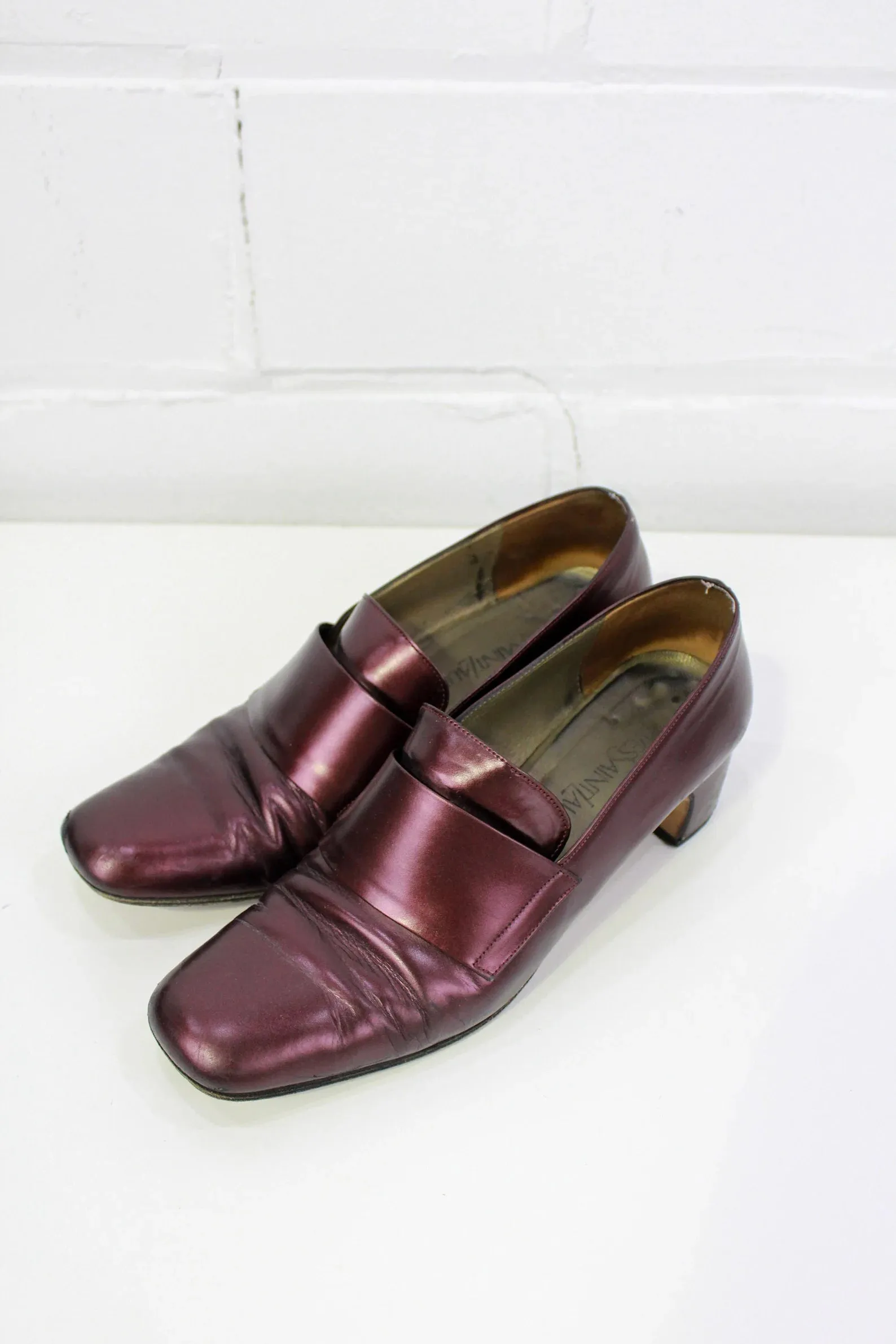 Vintage Yves Saint Laurent Burgundy Leather Loafer Heels, Size 7