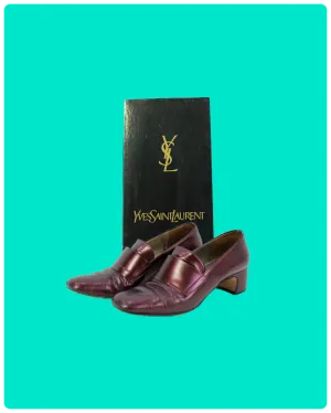 Vintage Yves Saint Laurent Burgundy Leather Loafer Heels, Size 7