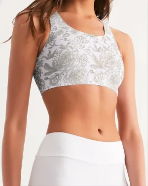 White Etched Floral Women's Seamless Sports Bra