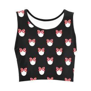 White Polka Dot Red Bow Women's Athletic Crop Top