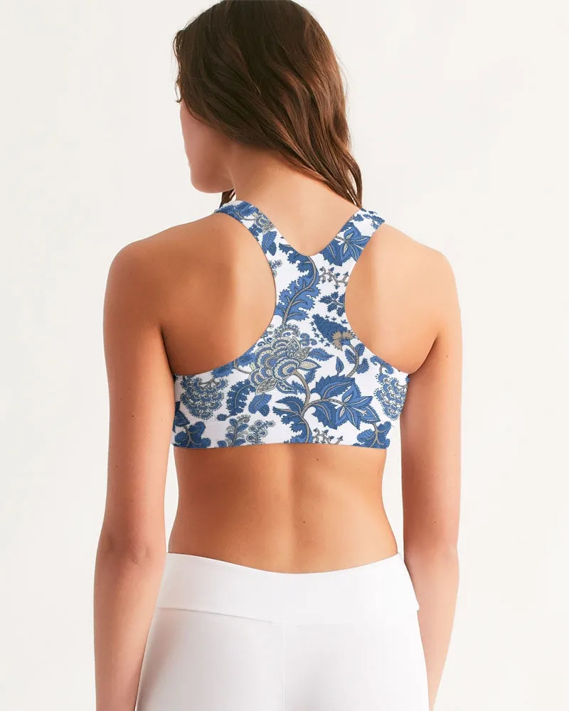 White Turkish Floral Women's Seamless Sports Bra