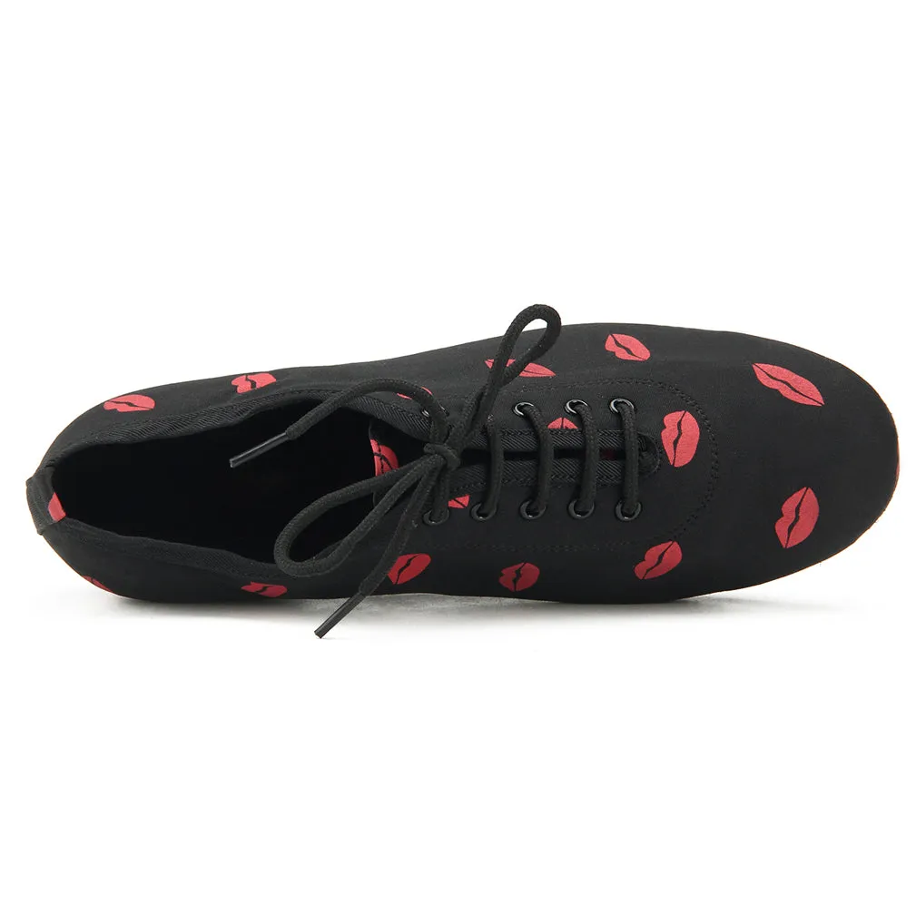 Women Ballroom Dancing Shoes Ladies Tango Latin Practice Dance Shoe Suede Sole Lace-up Closed-toe Black and Red