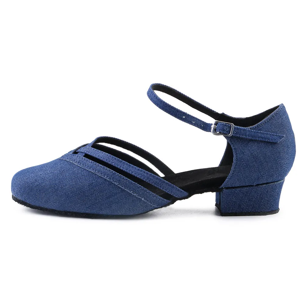 Women Ballroom Dancing Shoes Ladies Tango Latin Practice Dance Shoe Suede Sole Lace-up Closed-toe Blue