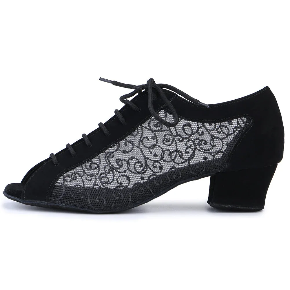 Women Ballroom Dancing Shoes Ladies Tango Latin Practice Dance Shoe Suede Sole Lace-up Open-toe Black